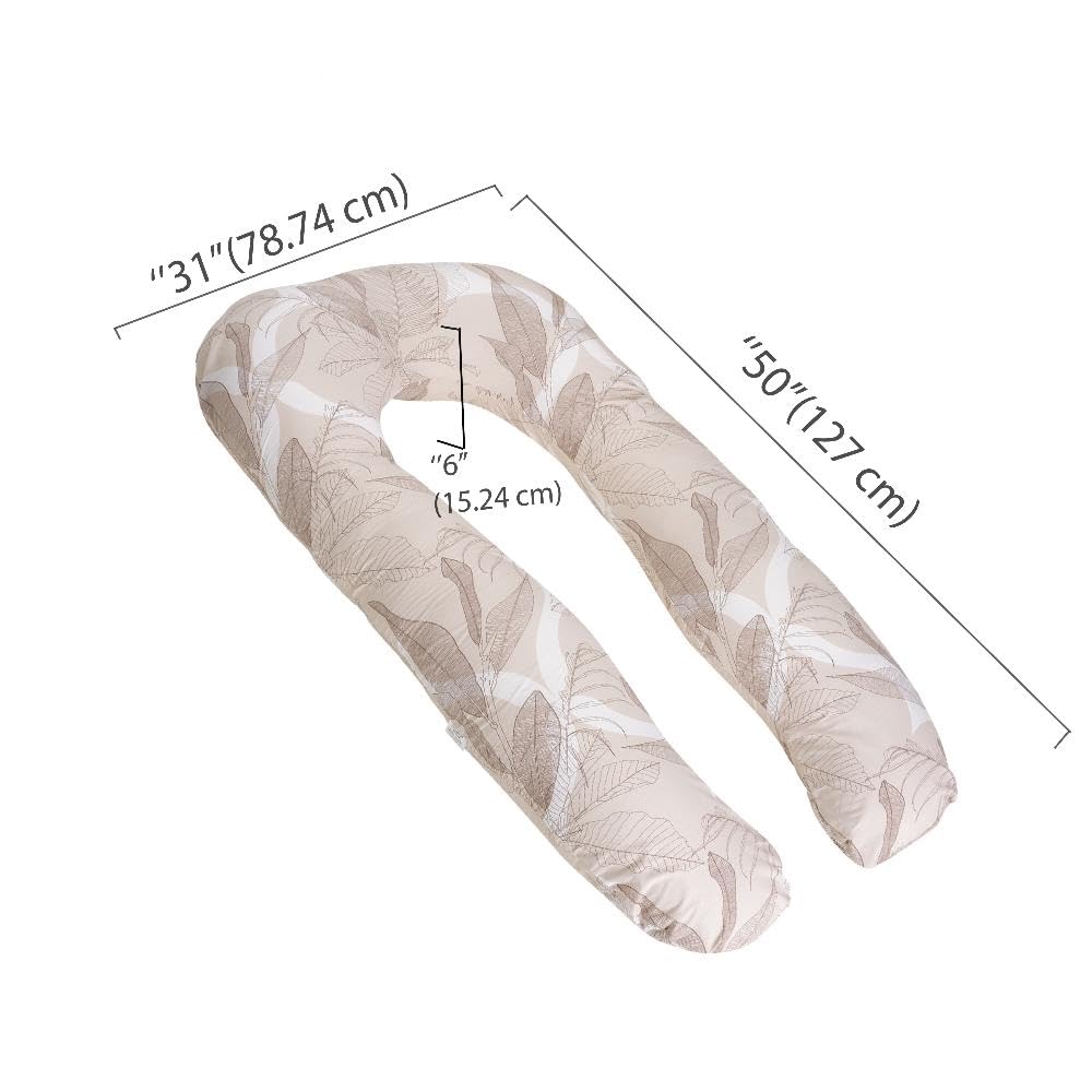 Pregnancy Pillow, J Shaped Pillow, Maternity Pillow For Sleeping - Light Brown | Mekko Printed, 100% Cotton Pillow For Pregnant Mothers With Breathable & No Heat Fabric - Full Body Support