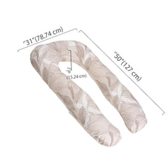 Pregnancy Pillow, J Shaped Pillow, Maternity Pillow For Sleeping - Light Brown | Mekko Printed, 100% Cotton Pillow For Pregnant Mothers With Breathable & No Heat Fabric - Full Body Support