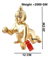 Beautiful Brass Laddu Gopal Idol, Kanha Ji, Bal Krishna Statue, Gold Idol - 20 Cm, Antique Deign, For Home, Office Décor, All Festivals & Occasion, Idol