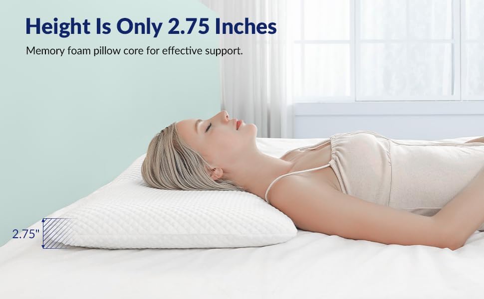 Memory Foam Slim Pillow For Sleeping, Orthopedic Pillow For Neck Support, White | Cervical Pillow For Neck Pain, Shoulder & Back Pain Relief | Versatile & Multipurpose Pillows