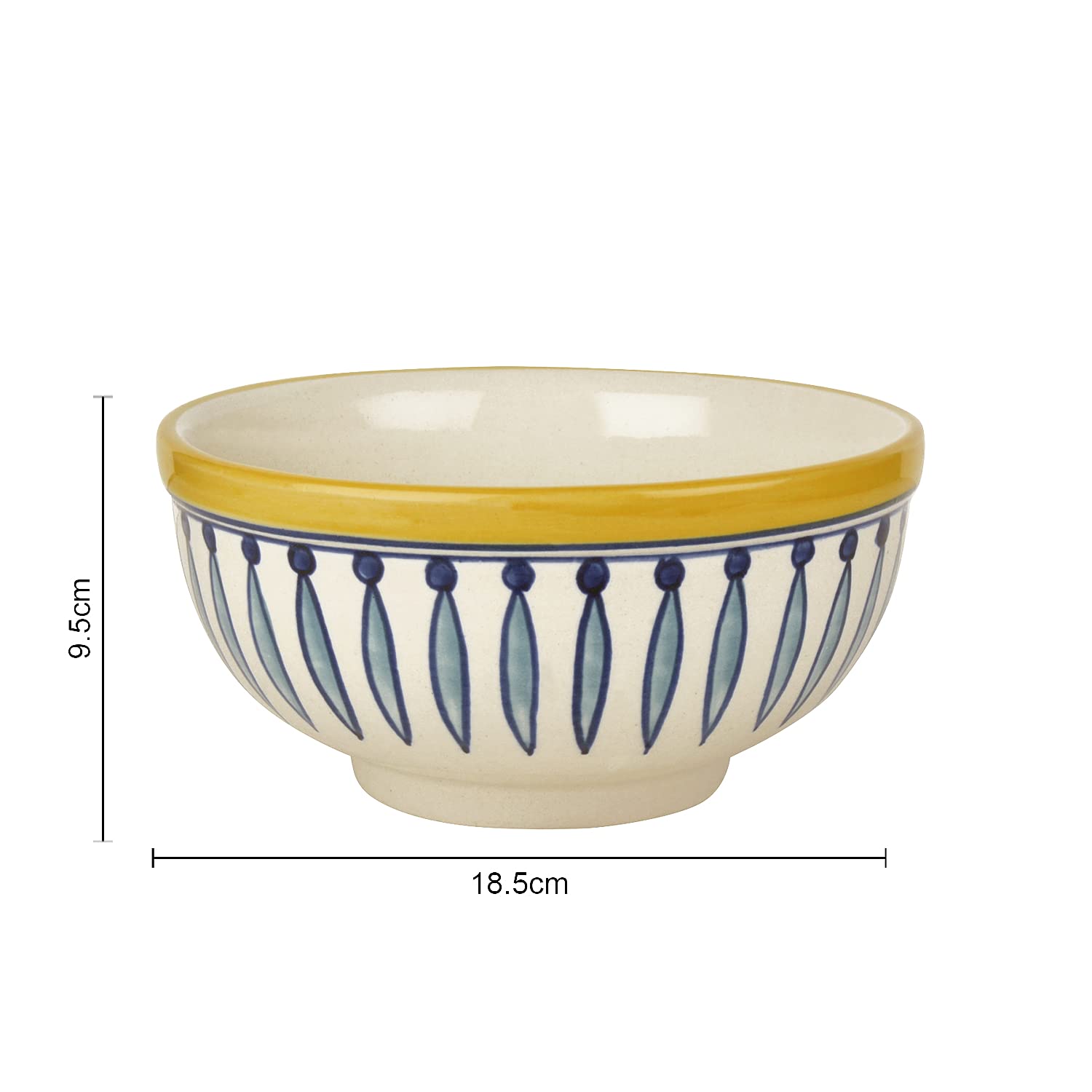 Hand Painted Ceramic Dinner Serving Bowl - White & Blue, 1000ml | Vegetable & Pasta Serving Bowl - Mixing Bowl, Salad Bowl