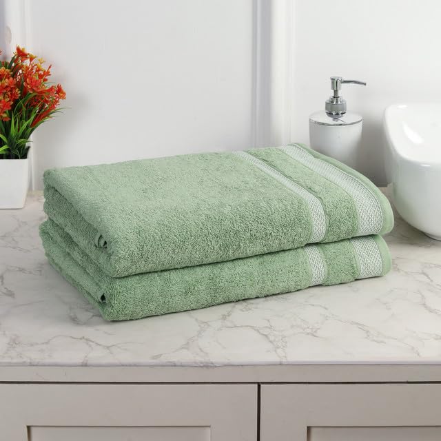 Mafatlal Premium Cotton Bath Towel 1100 Gsm | Quick Dry, Durable Long Size Towel- Pack Of 2 (Green)
