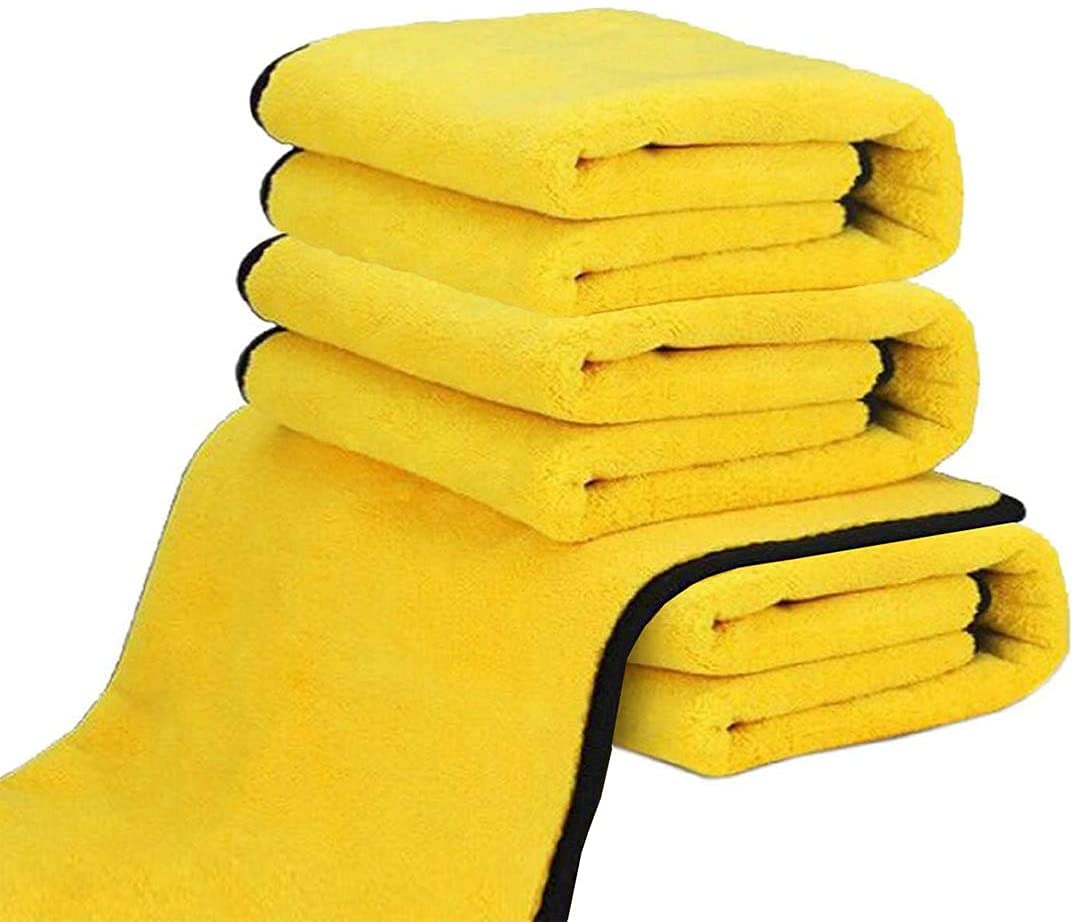 Auto Hub Heavy Microfiber Cloth For Car Cleaning & Detailing, Double Sided, Extra Thick Plush Microfiber Towel Lint-Free 800 Gsm | Pack Of 3 (Yellow)