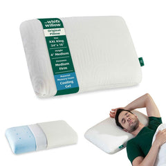 Memory Foam Pillow For Neck & Shoulder Pain Relief, White - XXL King Size - 4 Inch | Cool Gel-Cervical Pillow For Sleeping, For Back, Side & Stomach Sleepers - Medium Firm, Washable Cover