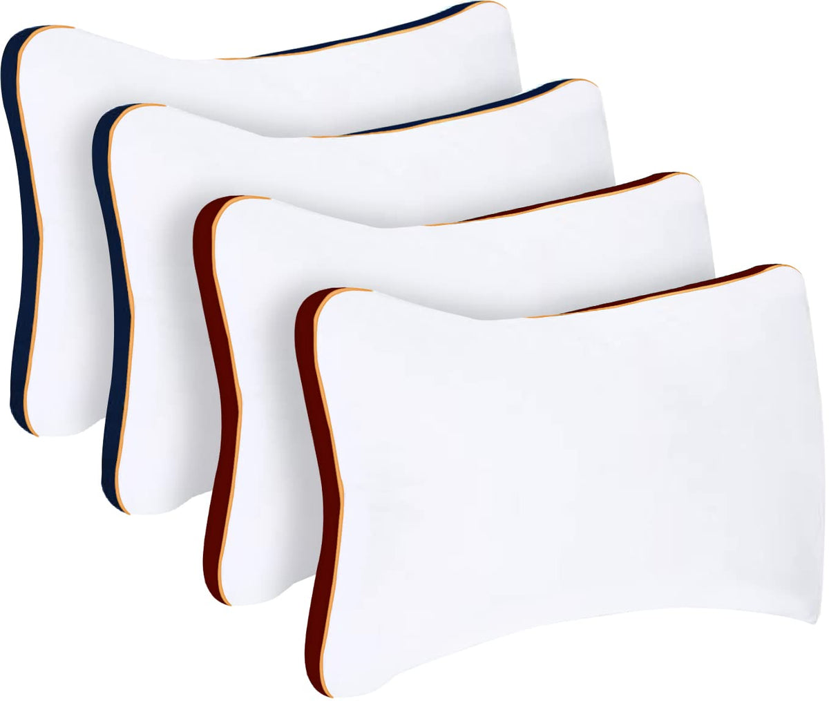 Microfiber Bed Pillow For Sleeping, Down Alternative Ultra Soft Cotton Pillow, White & Red, Blue | Bed Pillow, Microfiber Pillow | Breathable, Washable, Durable, Hypoallergenic - Pack Of 4