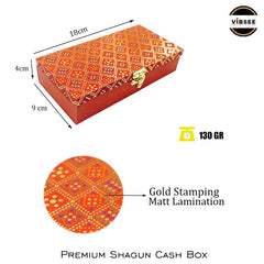 Designer Wodden Fancy Shagun Gift Boxes For Wedding, Shagun Cash Box Or Money Box With Mgi Printing For Wedding, Engagement, Holi, Diwali, Baby Showers, Colour - Red