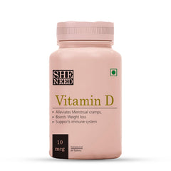 She Need Vitamin D Supplement (10 Mcg) For Women , Helps In Alleviating Menstrual Cramps, Bone & Muscle & Support Immune System | 60 Tablets , 100gm 0.2lbs