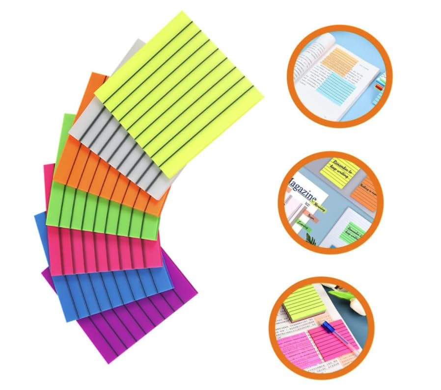 Transparent Memo Sticky Notes, 50 Sheets Sticky Pet Note, Line Designed - Multicolor