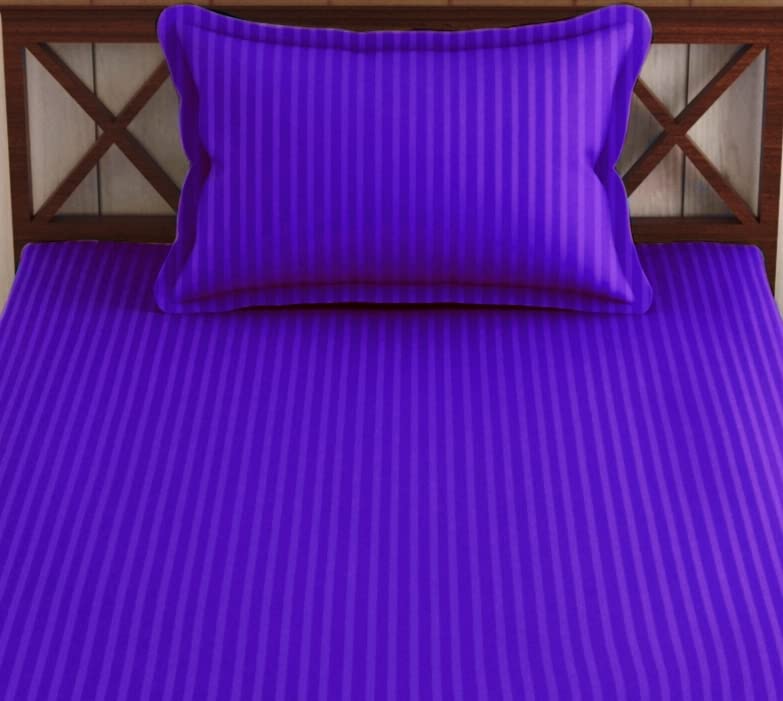 Elastic Fitted Cotton Single Bedsheet With One Matching Pillow Covers - 36 X 75 Inches, Dark Purple | Soft Touch, Comfortable & Breathable