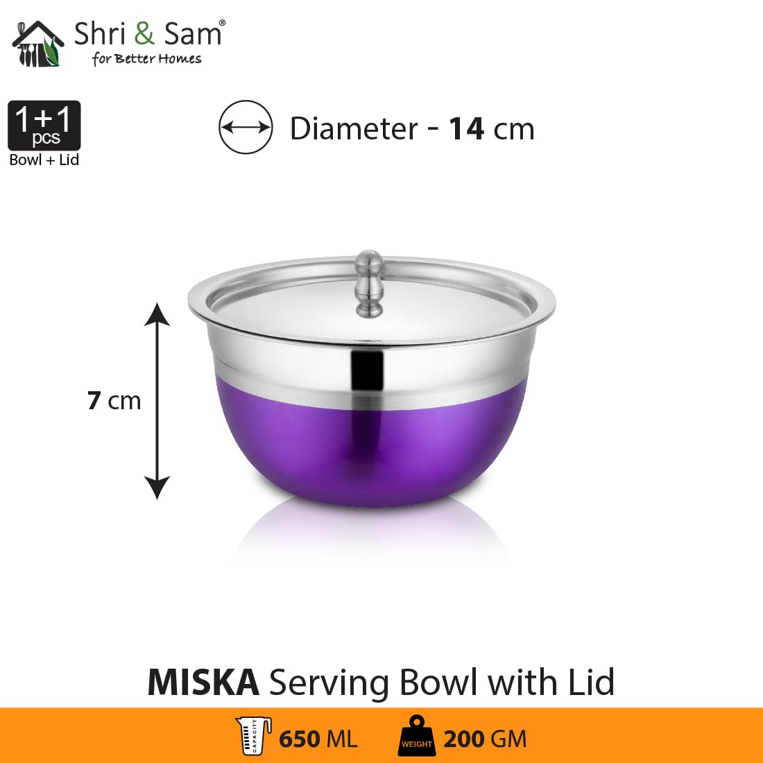 Stainless Steel Serving Bowl With Stainless Steel Lid Set Of 3 Pieces, Silver Multicolor | 650ml Each, Dishwasher Safe