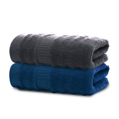 Mush 100% Bamboo 600 Gsm Bath Towel | Ultra Soft, Absorbent & Quick Dry Towel For Bath | Towel Set Of 2 | Couple Towel Set (Grey & Navy Blue)