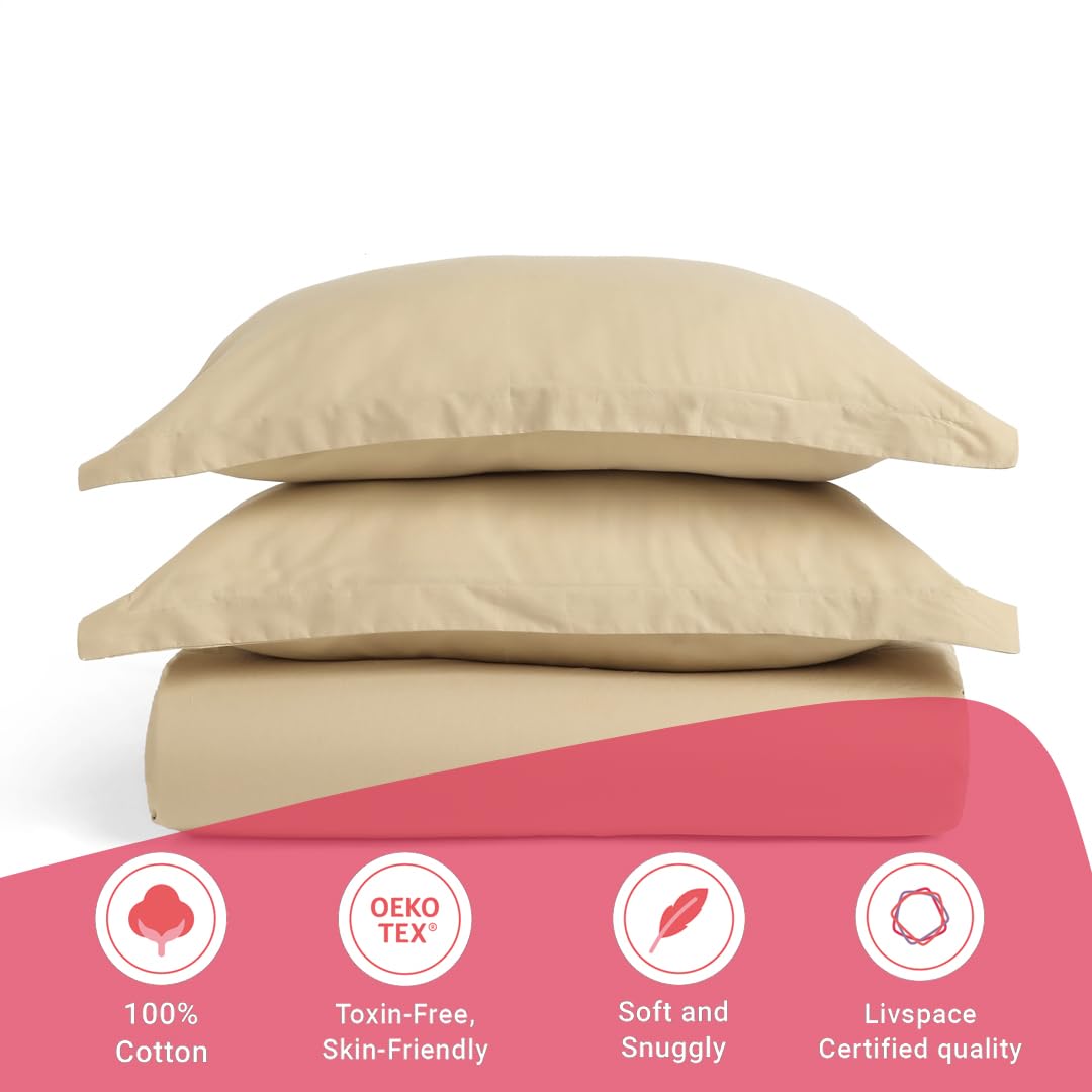 Queen Size Bedsheet For Double Bed With 2 Pillow Cover - 60 X 78 Inches, Beige | 100% Cotton, Soft & Breathable - Bedsheet Collection