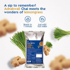 Society Ginger Lemongrass Flavour Instant Tea Premix - 1 Kg Pouch, 35.2 Ounce | One Minute Tea Just Add Hot Water - Low Caffeine, Rich In Taste