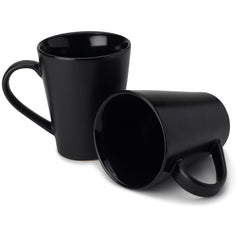 Ceramic Tea & Coffee Serving Mug Set Of 2 - Large, 350ml Each, Black | Ideal For Latte, Cappuccino, Hot Chocolate & Milk - Microwave & Dishwasher Safe | Matte & Glossy Finish