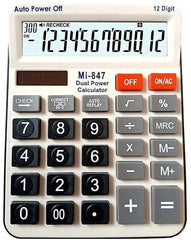 Adoere MI-847 Dual Power 120 Steps Check & Correct Calculator For Office, Shops And Student 12 Digit Display (Black & White)