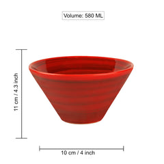 Studio Pottery Conical Ceramic Serving Bowl - Red, Diameter : 10 Cm, 580ml | Rice & Salad Bowl - Snack Bowl