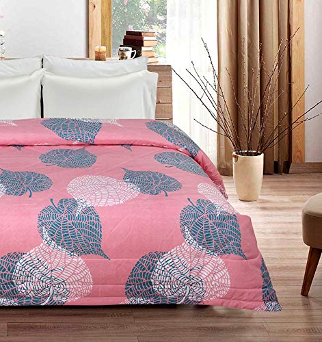 Microfiber Floral Printed AC Comforter Set King Size 1 Double Bedsheet With & 2 King Pillow Covers - 90 X 100 Inches, Light Pink & White | Suitable For All Weather Season - 4 Pcs Bedding Set