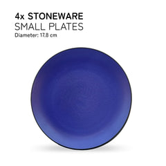 Ceramic Handcrafted Serving Small Plates Set Of 4 - 7.4 Inch, Cobalt-Blue | Hand Painted, Stoneware - Dinnerware | Scratch Resistant, Microwave & Dishwasher Safe