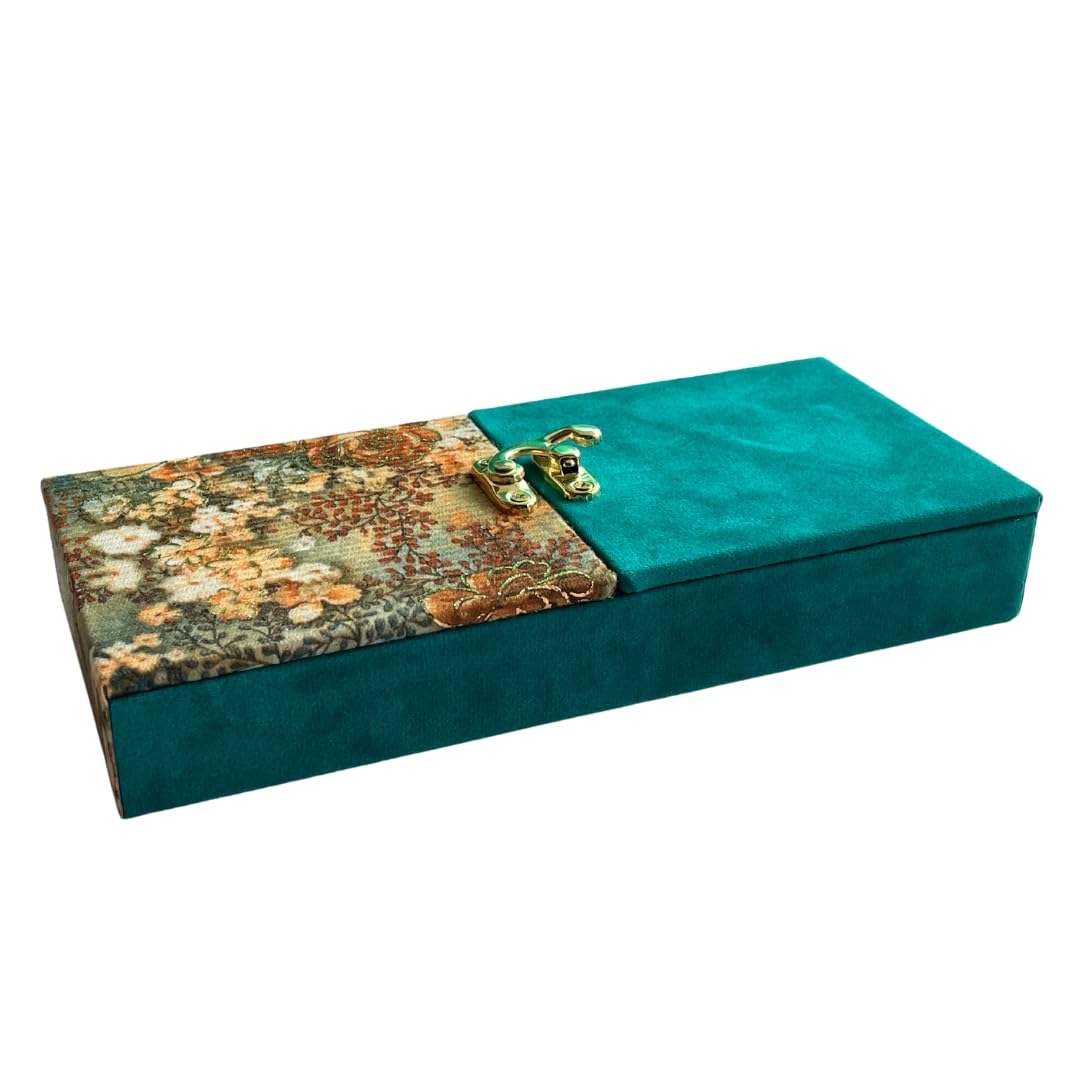 Decorative Shagun Cash Gift Box For Money Gaddi, Gifting Shagun Wedding Occasion, Jewellery | Colour - Sea Green, Set Of 1, Half Cut Design Rectangle Shape