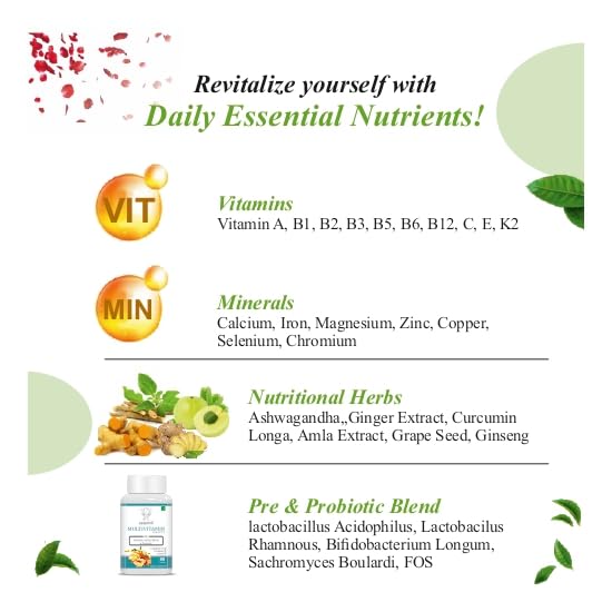 Assentia Multivitamin For Unisex Vitamin, For Hair Growth Glowing Skin Immunity, Vitamin C, D3 Multimineral 45 Ingredients | 180 Tablets , 300gm 0.66lbs