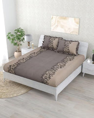 Premium Heavy King Size Bedsheet With 2 Frill Pillow Covers | 72 X 78 Inches, Brown | Double Bed, All-Around Elastic Fitted | Luxurious Comfort & Durability