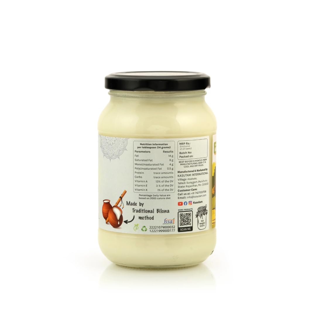 100% Natural Buffalo Cow Ghee By Kasutam | High In Vitamins, Minerals Healthy Desi Cow Ghee Perfect For Body Health | (1 Litre) 33.8 Ounce | Jar Pack