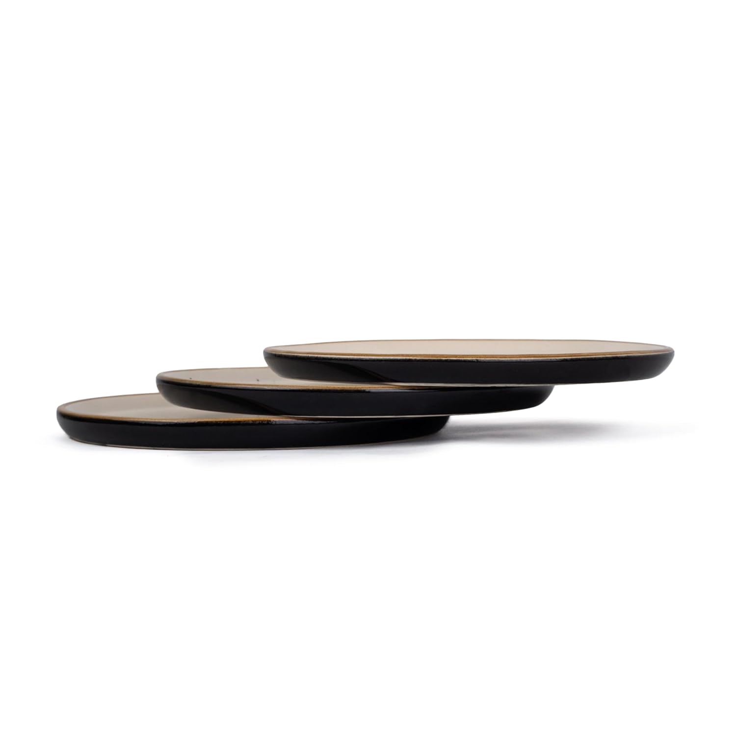 Ceramic Dinner Set Of 12 Pcs, Black Ivory | Crockery Set For Dining Table - Dining Sets Crockery Items | Glossy Finish Premium Stoneware | 6 Dinner Plates + 6 Veg Small Bowls, 180ml Each