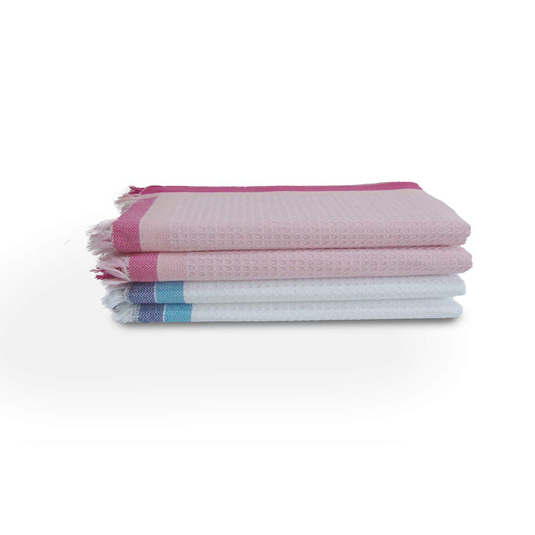 Athom Living Light Weight Cotton Premium Waffle Border Bath Towel | Pack Of 4