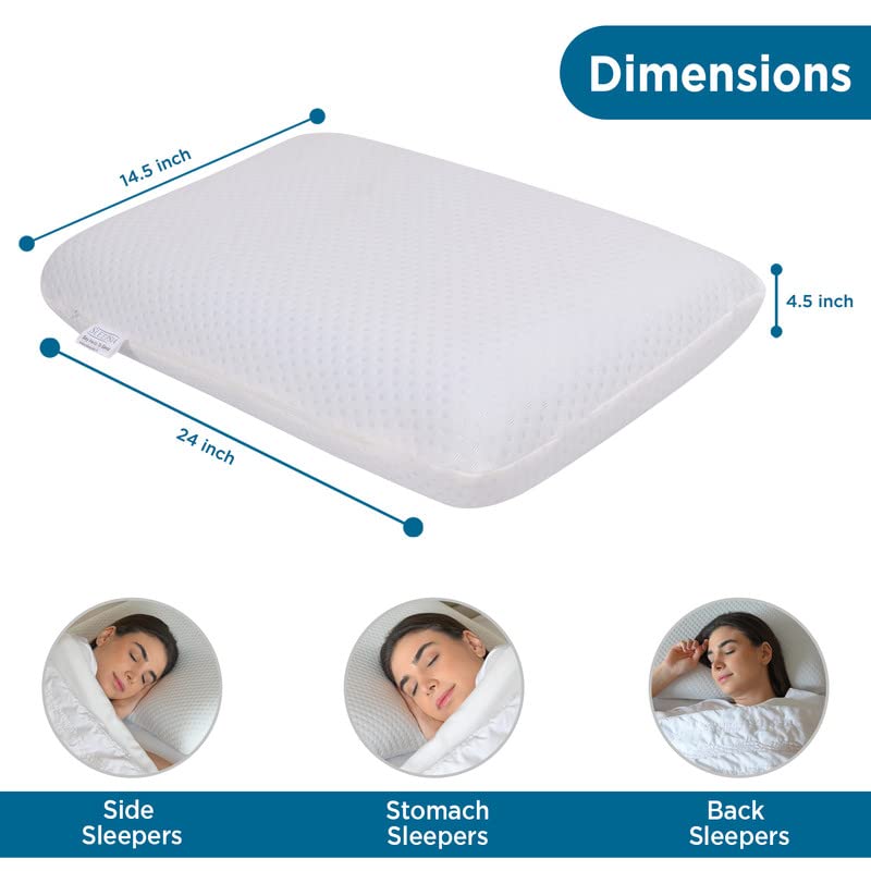 Cervical Memory Foam Pillow, Best For Neck & Shoulder Pain, Standard Size - 60.96 L X 36.83 W X 11.43 H Inch | For Back, Stomach, Side Sleepers With Washable Cover, Comfortable - Pack Of 1