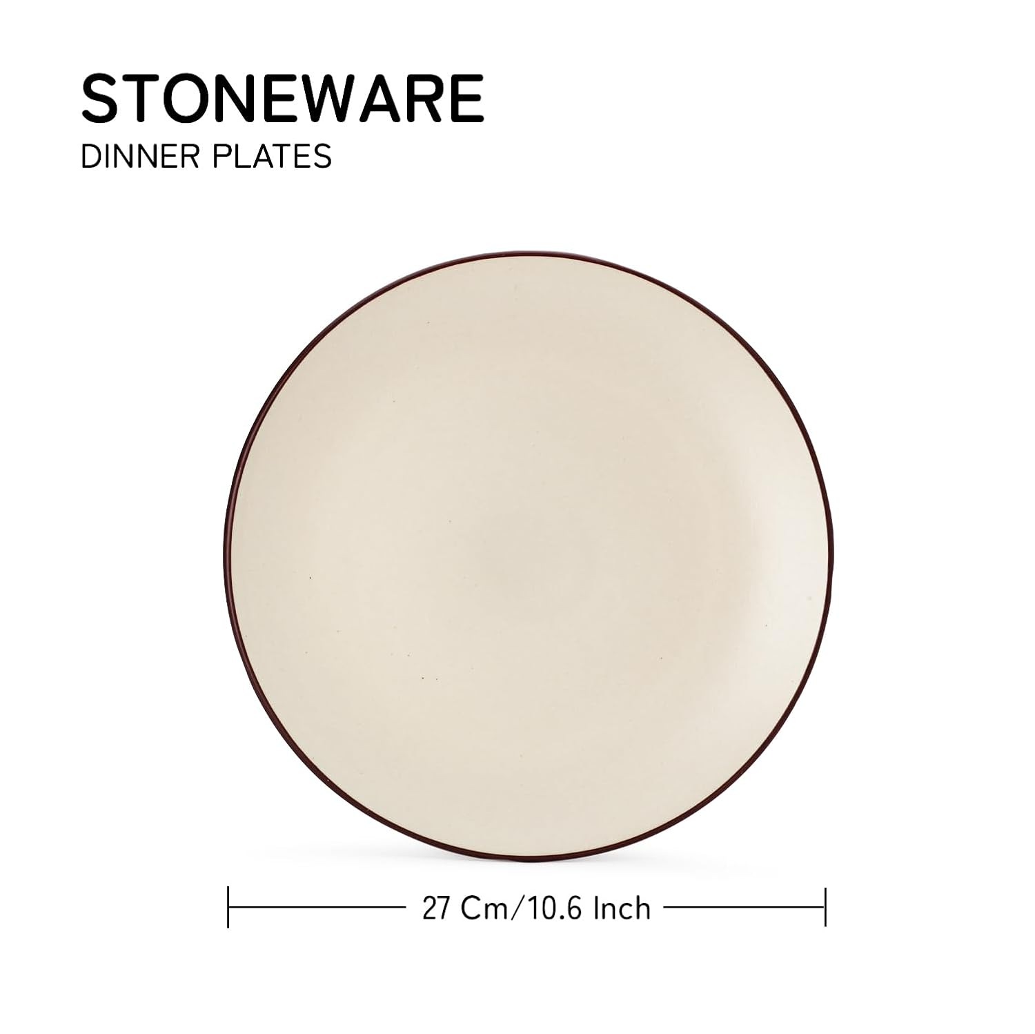 Ceramic Hand Glazed Stoneware Large Dinner Plates Set Of 6 - 10.6 Inch, Off White | Microwave Safe & Dishwasher Safe - Handcrafted Dinner Plates, Full Plate Set Crockery For Dining & Gifting