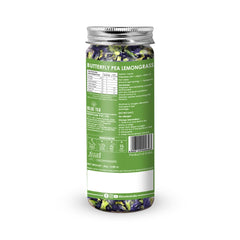 Blue Tea Butterfly Pea Lemongrass Herbal Tea - 25gm Reusable Pet Jar, 0.8 Ounce, 25 Cups | Flower Based Caffeine Free, Non GMO - Good For Hair & Skin