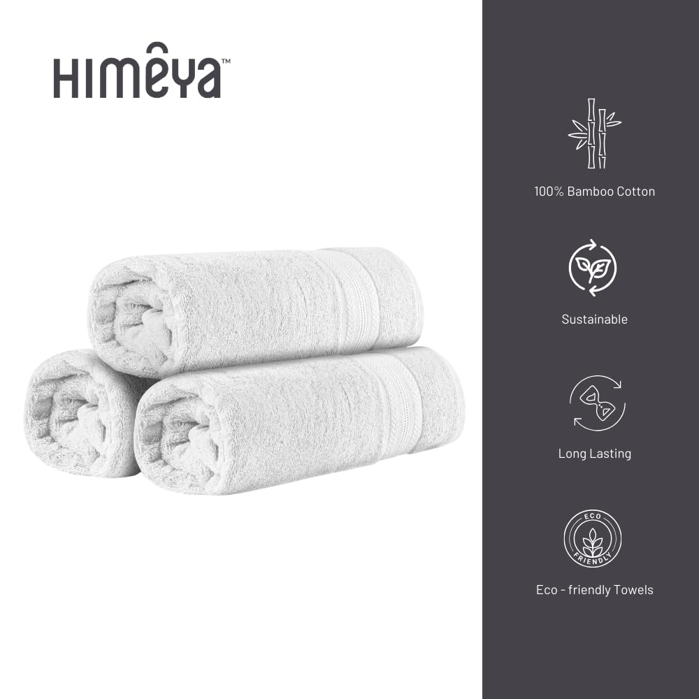 Himeya 100% Bamboo Cotton Bath Towels 500 Gsm | Bath Towel For Men/Women (3 Piece)- White