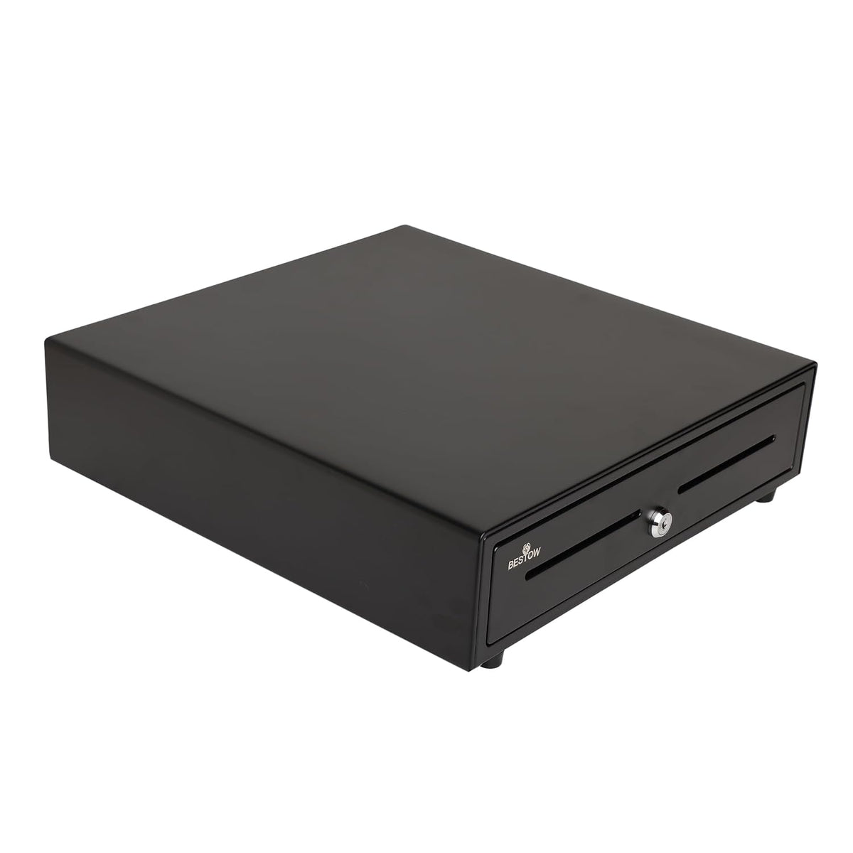 Cash Drawer For Shop Counter Point Of Sale Billing System Electronic & Manual Key Lock, Office Mall Stainless Steel Material Cash Box 5 Note 8 Coin Cash Currency, Colour - Black