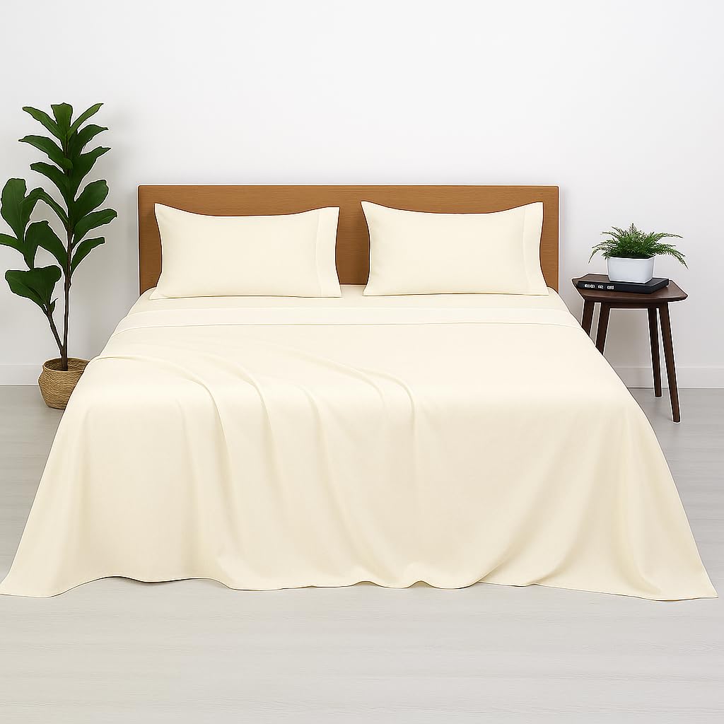 Microfiber Double Bedsheets With 2 Pillow Cover - 90 X 100 Inches, Ivory | Good Or Home, Hotel, Villa, Resort & Guest House | Wrinkle Free Luxury