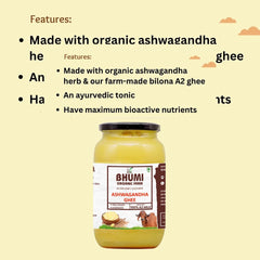 100% Natural Ashwagandha Ghee By Bhumi Organic Farm | Rich In Protein Fiber Healthy A2 Gir Cultured Cow Ghee Good For Hair Growth | (250ml) 8.4 Ounce | Jar Pack