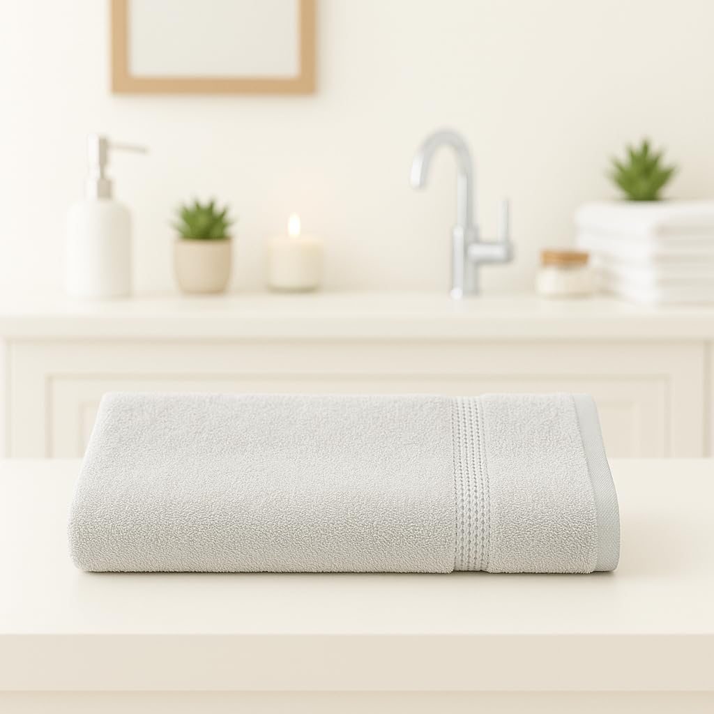 Akiko Home 100% Cotton Trident Series Bath Towels | Premium, Soft, Absorbent, Quick Dry & Durable, Large Size Towel For Men & Women 400 Gsm (Grey)
