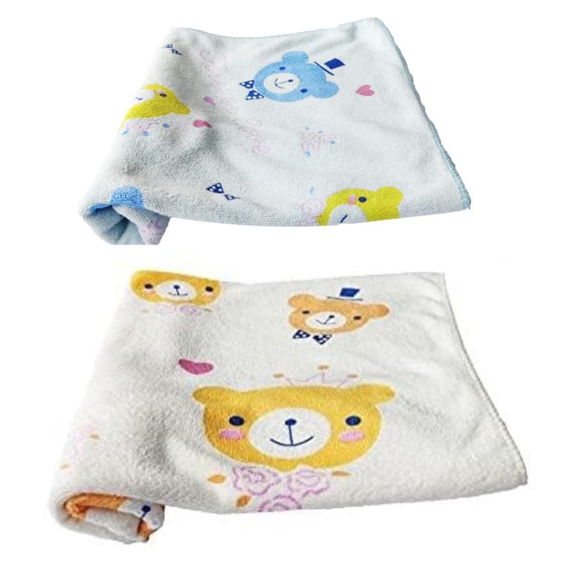 Teddyify Soft Cotton Baby Bath Towel 500 Gsm | Infants, New Born Babies Towel High Absorbent, Soft Cotton Premium Washcloth (Yellow & Blue) - Pack Of 2