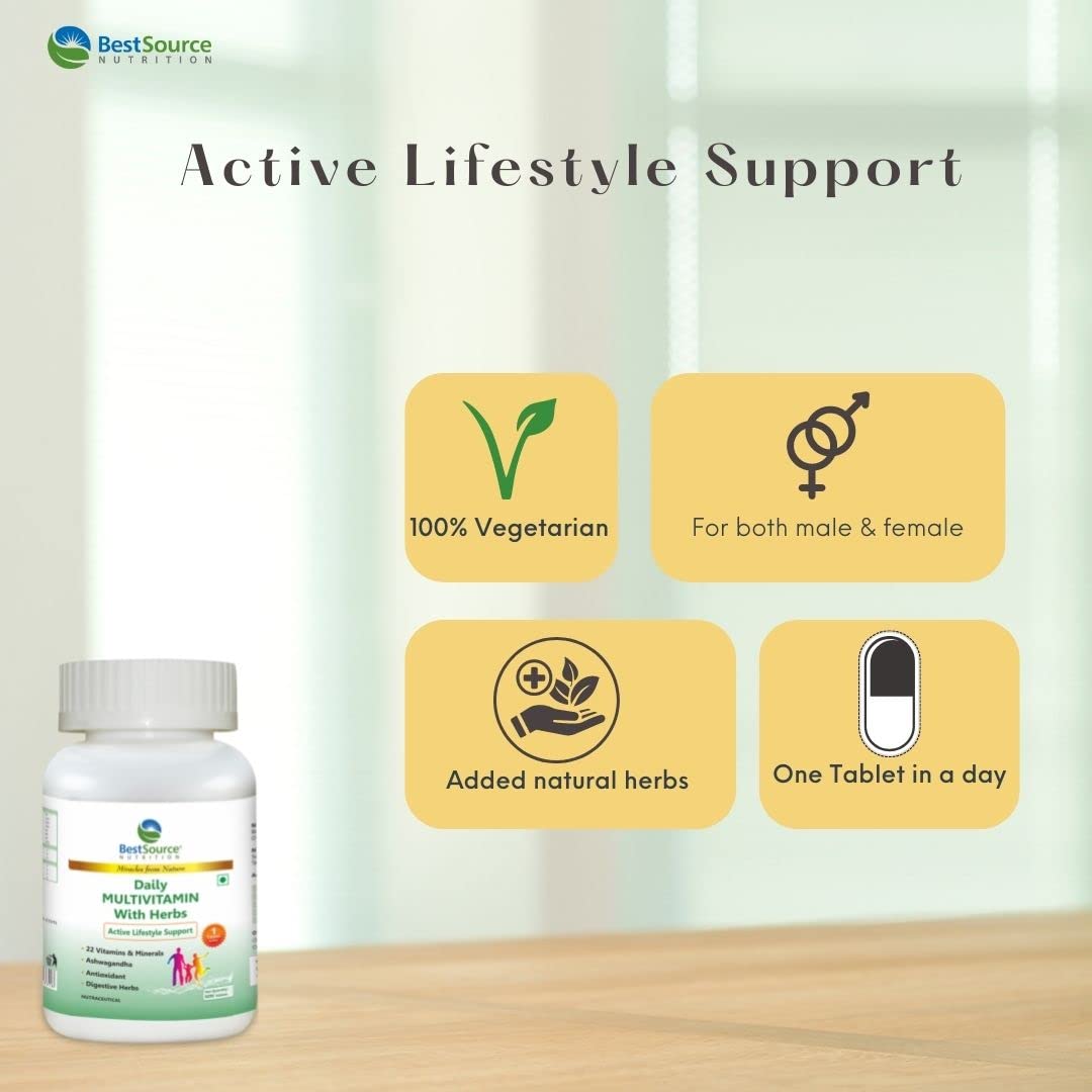 Bestsource Daily Mulivitamin With Herbs For Men & Women, Antioxidant & Digestive Herbs For Active Lifestyle Support | 60 Capsules