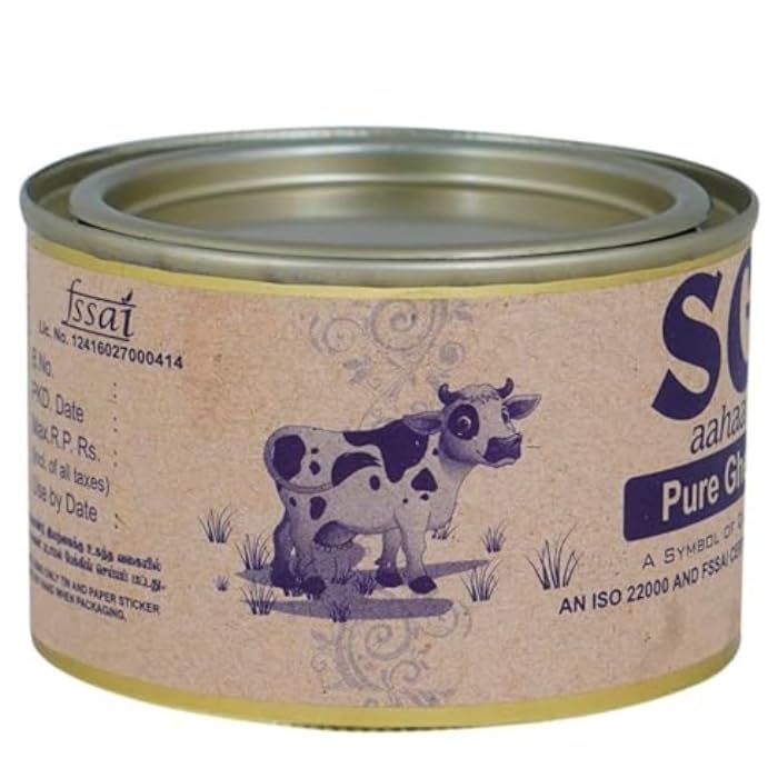 Pure Desi Cow Ghee By SG Aahaa | Rich Source Of Vitamin & Protein Fiber Pure Healthy Cow Ghee Perfect For Roast Makhana | (200ml) 6.7 Ounce | Tin Pack