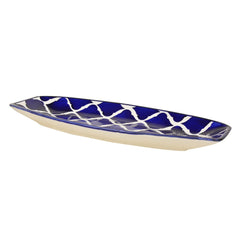 Hand Painted Ceramic Serving Platter - Blue, L X B – 38 Cm X 16 Cm | Starter Serving Platter - Kebab Platter