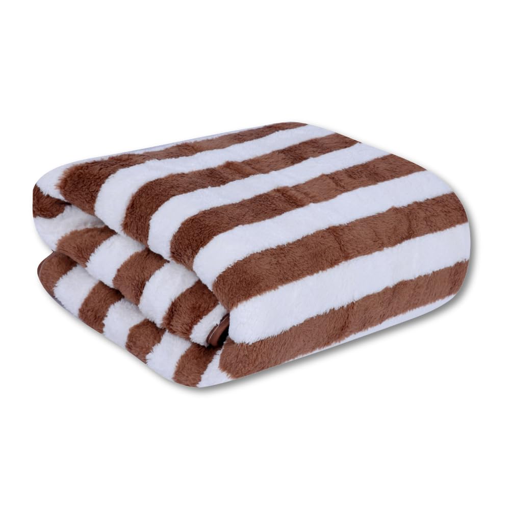 Fezora Microfiber Bath Towels Strip 290 Gsm | Extra Soft Plush & Quick Dry High Absorbency Large Size Towels For Bathing (Brown & White)
