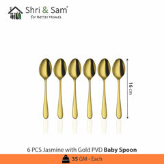 Stainless Steel Jasmine With Gold PVD Coating Baby Spoon Set Of 6 Pieces | Easy To Clean & Dishwasher Safe