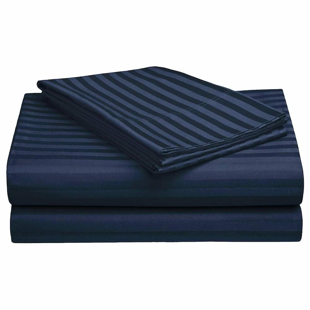 Breathable Single Size Flat Bedsheets With 1 Pillow Covers | 60 X 90 Inches, Navy Blue | Wrinkle Resistant & Soft Skin Safe | 144 Thread Count