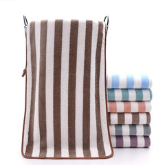 Mjn Microfiber Bath Towels Strip 310 Gsm | Extra Soft Plush & Quick Dry High Absorbency Large Size Towels For Bathing (Brown Line)
