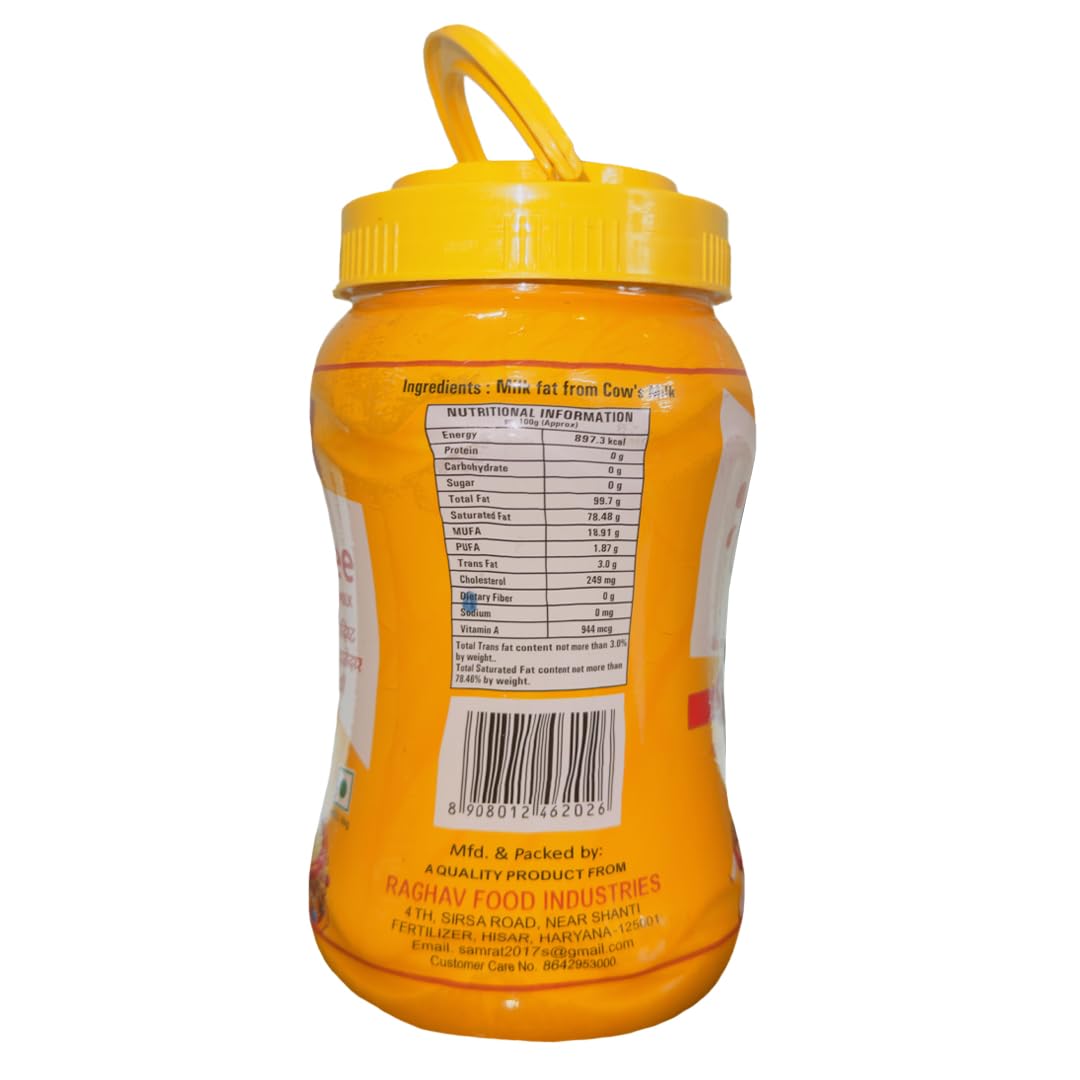 Natural Organic Cow Ghee By Shree Shakti Bhog | Vedic Bilona Method Delicious Danedar A2 Cow Desi Ghee Good For Sweets | (1 Litre) 33.8 Ounce | Tin Pack