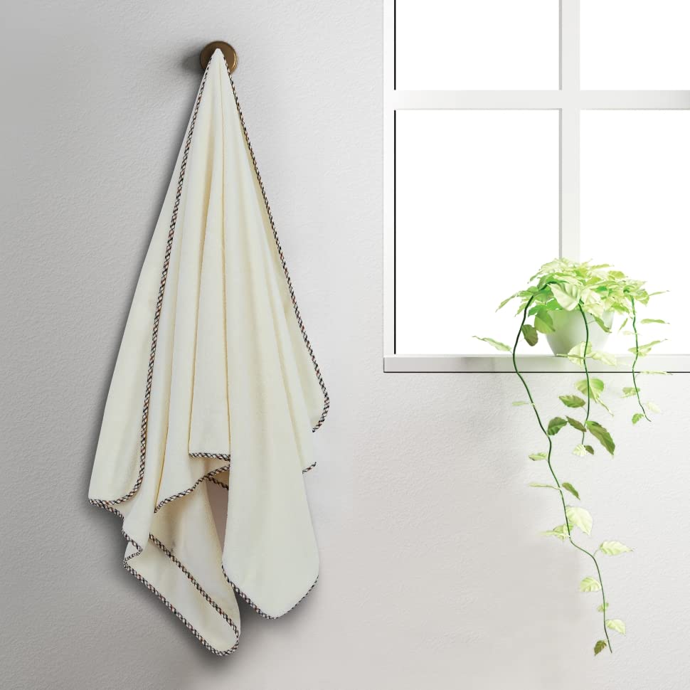 Spread Spain Microfiber Bath Towel 1200 Gsm | Extra Soft Plush & High Absorbent Bath Towel For Men & Women - Ivory & Rose (Pack Of 2)