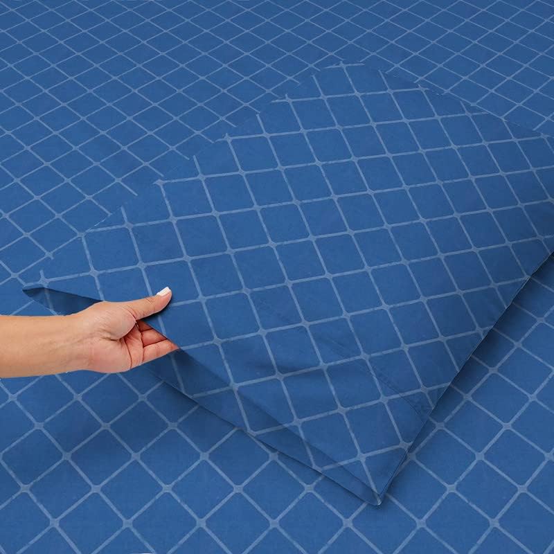 King Size Bedsheets With 2 Pillow Covers - Size-78 X72+10 Inches, Blue | All Around Elastic 210 TC Super Soft Striped Pattern Breathable