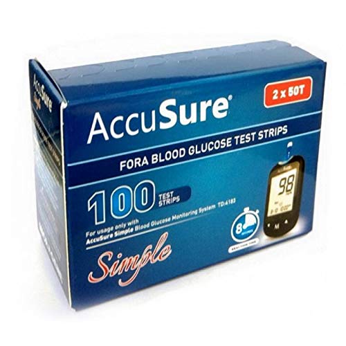 AccuSure Simple Blood Monitoring System Test Strips + Ambi Tech Round Lancets - 100 Test Strips + 100 Lancets