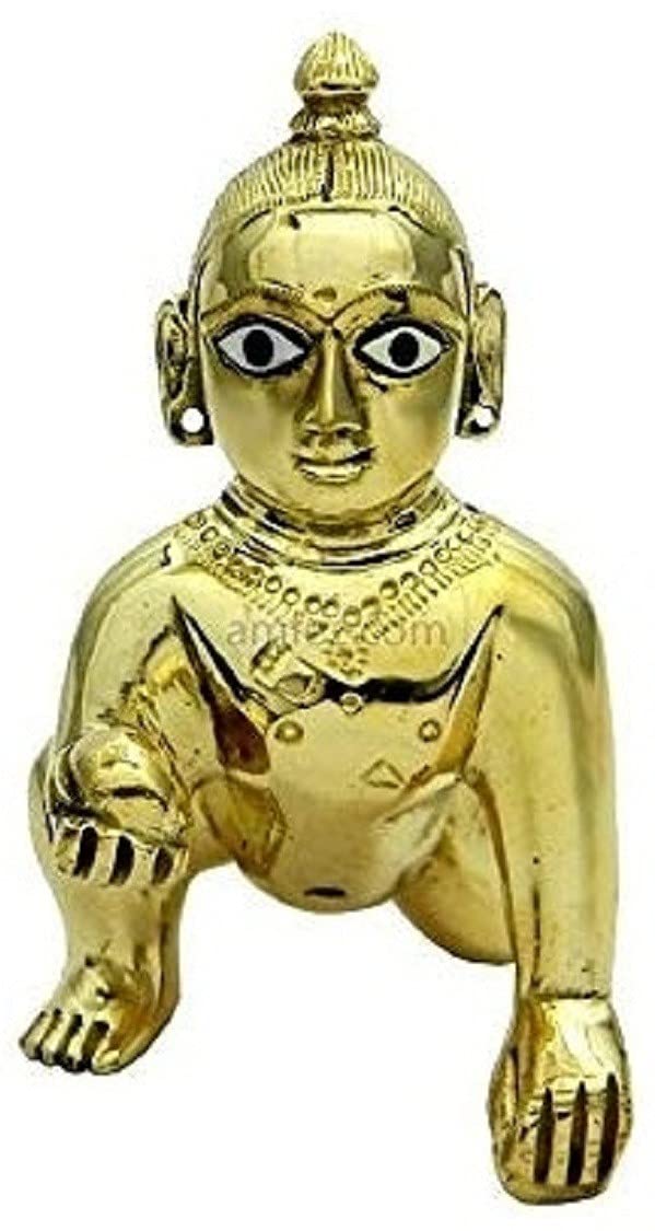 Laddu Gopal God Idol, Thakur Ji, Bal Gopal Ji Statue, Gold, Brass, Size - No.1, Traditional Deign, Beautiful Statue Of Baby Krishna Idol