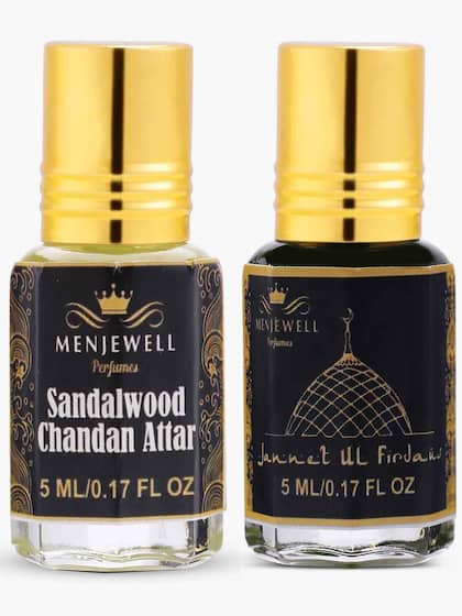 Menjewell Sandalwood Chandan & Jannat-Ul-Firdaus Attar Perfume 5ml 0.17 Fl.oz. Each Pack Of 2 Long Lasting | Alcohol Free | Unisex Fragrance